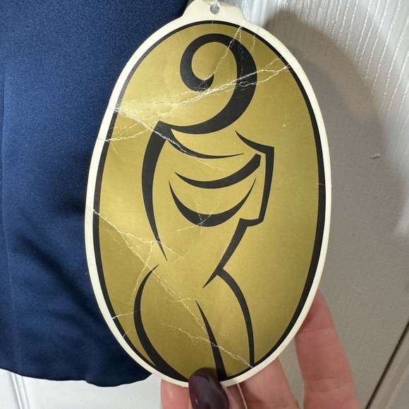 WATTERS AND WATTERS NWT Vintage Navy Satin Dress Top Rhinestone Buttons Size 10 - Picture 5 of 8